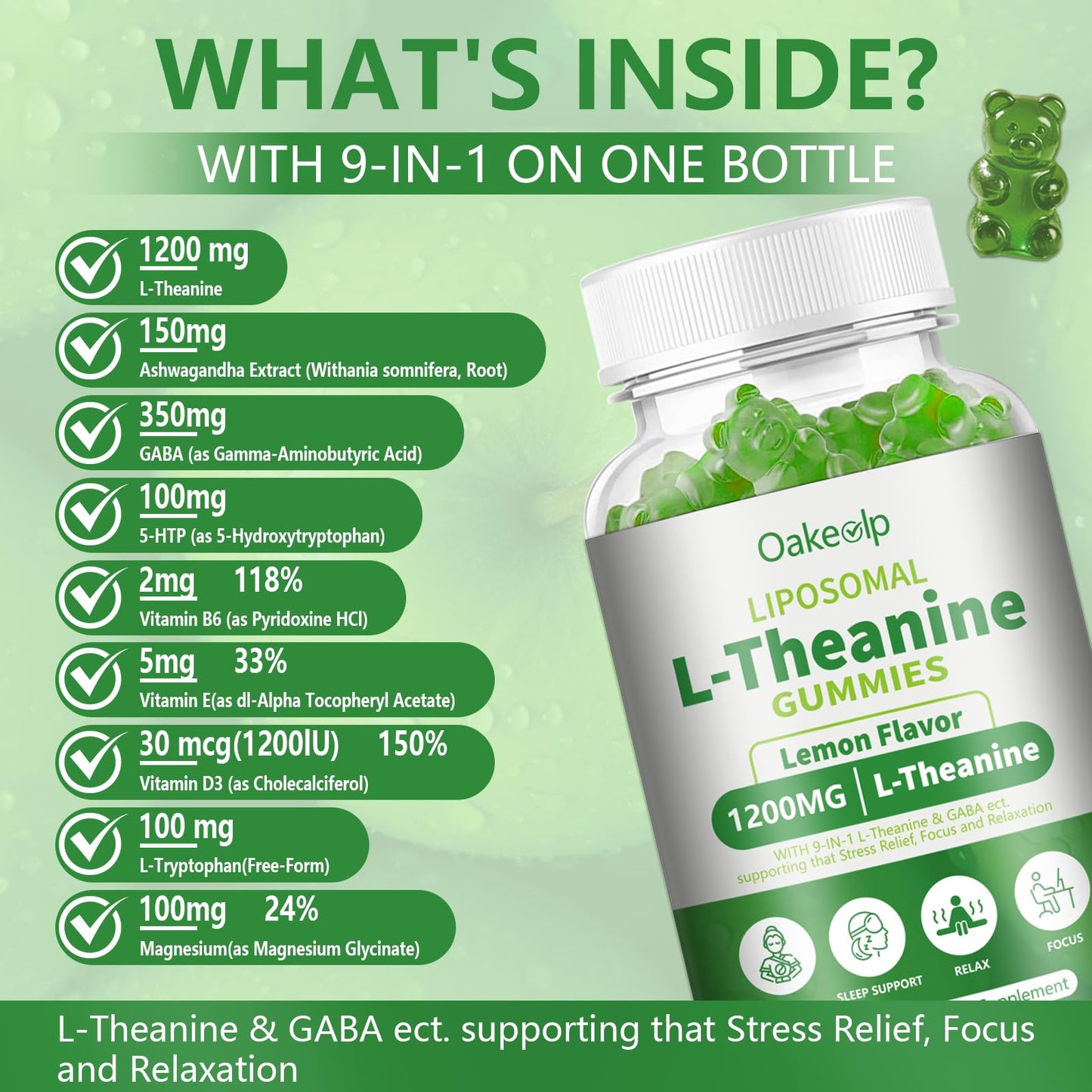 Oakevlp Liposomal L-Theanine 1200mg Gummies – Calm & Sleep Support (98% Absorption)
