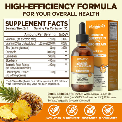 Liposomal Quercetin with Bromelain Liquid Drops – 8-in-1 Organic Immune Support (2 oz)