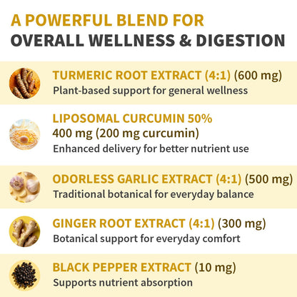 Liposomal Turmeric - High-Absorption Curcumin with Black Pepper (120ct) | Non-GMO