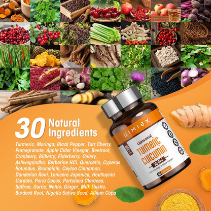 Liposomal Turmeric Curcumin Supplement – High Potency 95% Curcuminoids with Pepper & Moringa | Enhanced Bioavailability & Joint Support