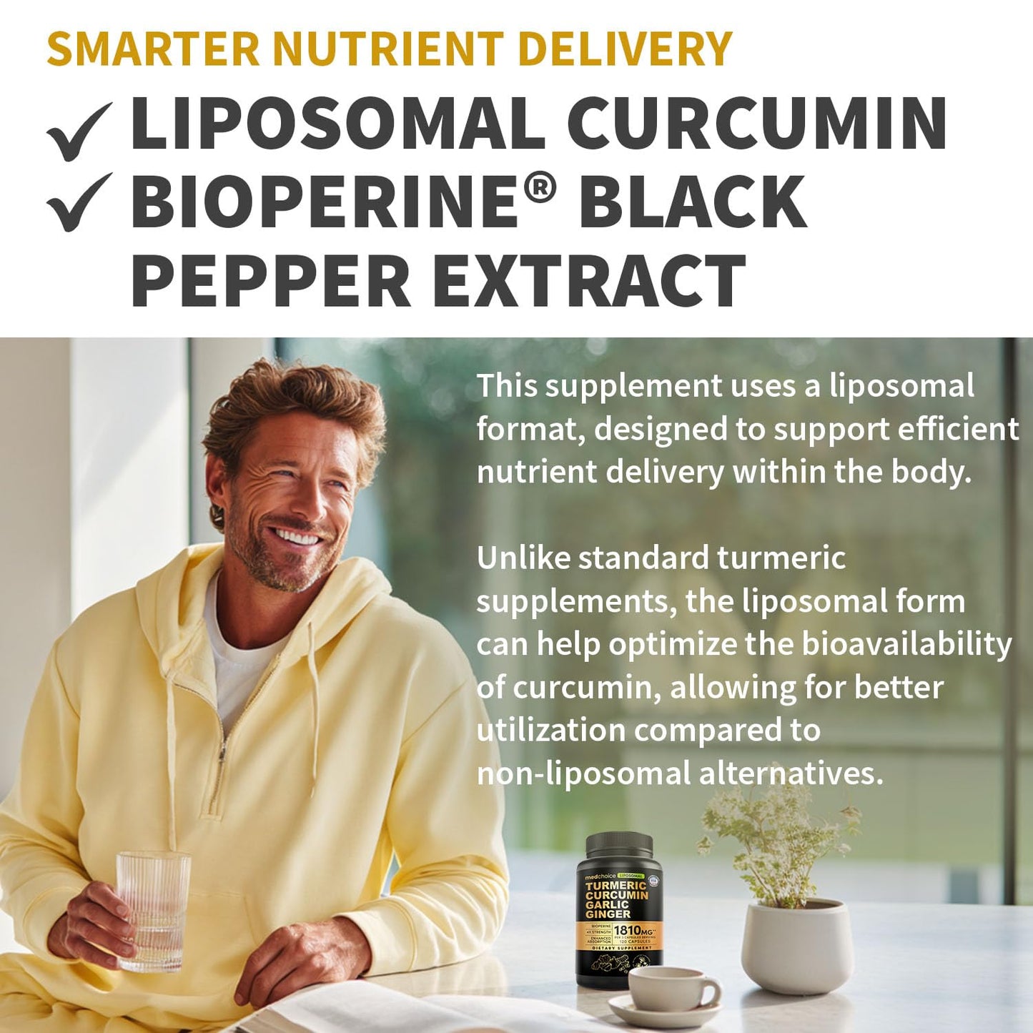 Liposomal Turmeric - High-Absorption Curcumin with Black Pepper (120ct) | Non-GMO