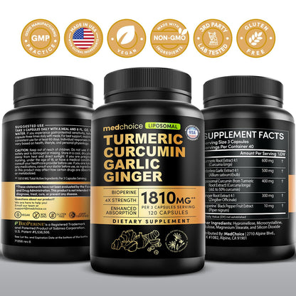 Liposomal Turmeric - High-Absorption Curcumin with Black Pepper (120ct) | Non-GMO