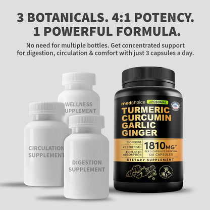 Liposomal Turmeric - High-Absorption Curcumin with Black Pepper (120ct) | Non-GMO