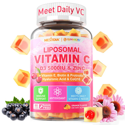 Liposomal Vitamin C 1000mg + D3 5000IU + Zinc Gummies – Immune Support, Beauty & Energy
