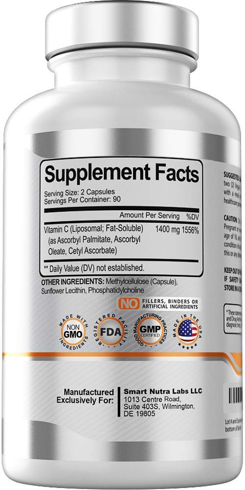 Liposomal Vitamin C 1400mg - 180 Vegan Capsules | China-Free, High-Absorption