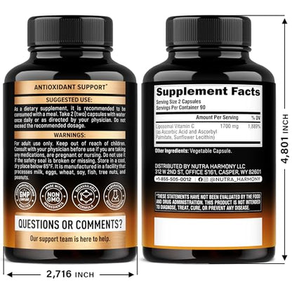 Liposomal Vitamin C 1700 mg – High-Absorption Fat-Soluble Complex | USA Made