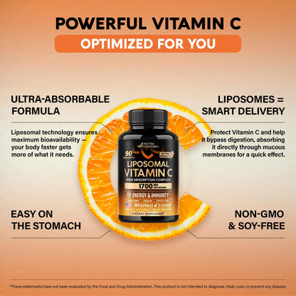Liposomal Vitamin C 1700 mg – High-Absorption Fat-Soluble Complex | USA Made