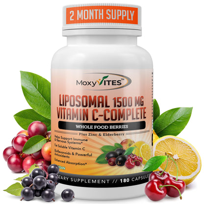 Liposomal Vitamin C with Zinc – 1500mg/Serving, 3 Month Supply, Gluten Free Non-GMO Veggie Caps