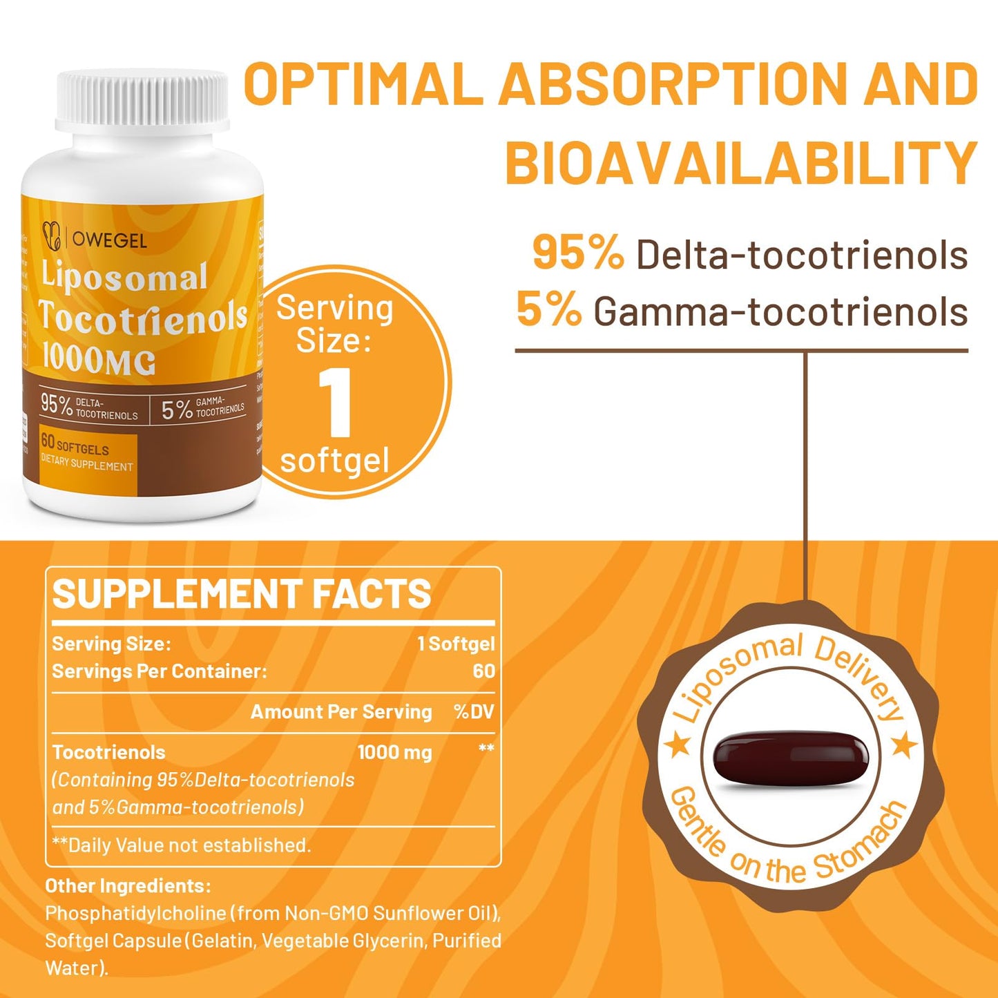 Liposomal Vitamin E Tocotrienols 1000mg - High Potency Tocotrienol Supplements (95% Delta, 5% Gamma)