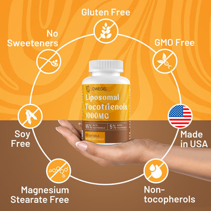 Liposomal Vitamin E Tocotrienols 1000mg - High Potency Tocotrienol Supplements (95% Delta, 5% Gamma)