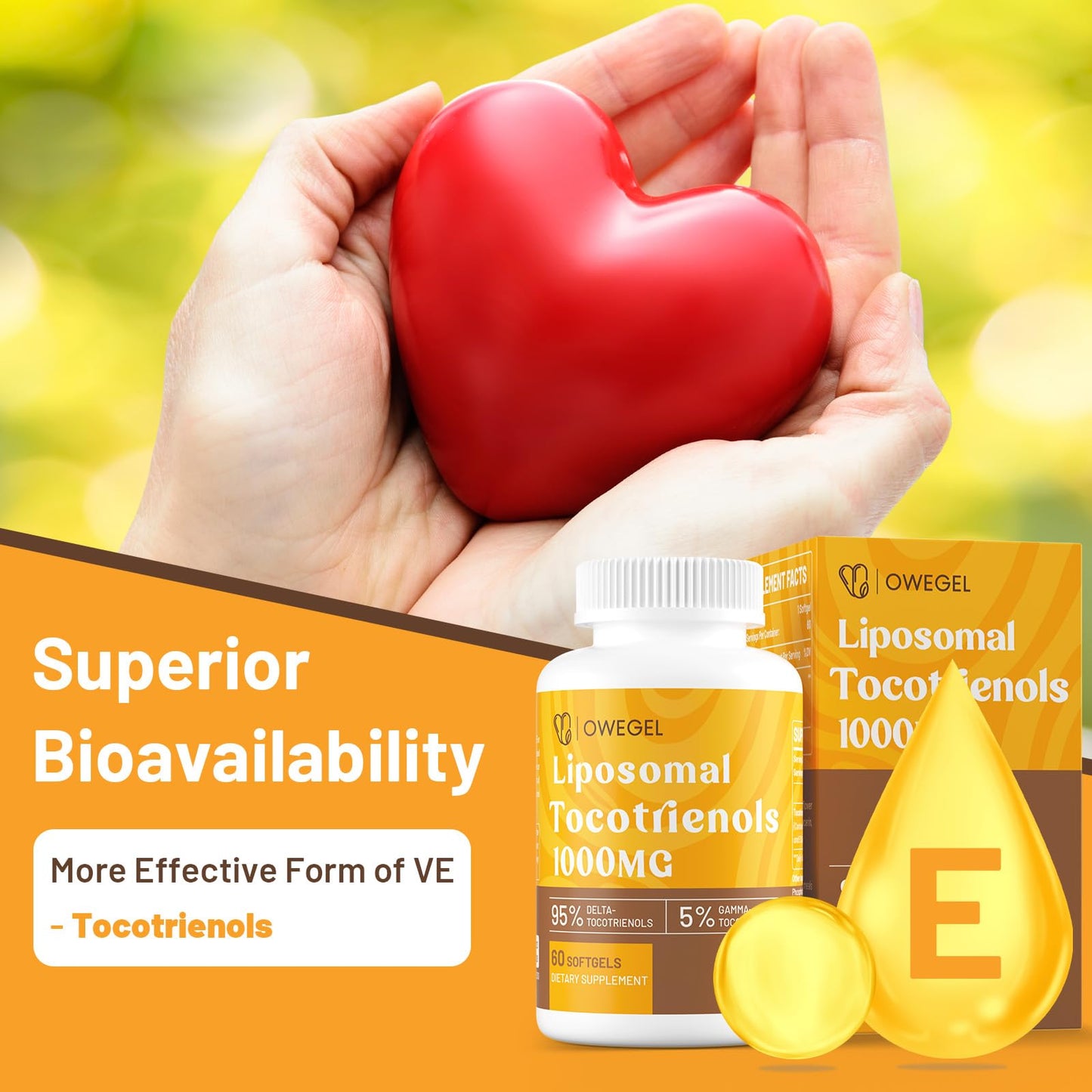 Liposomal Vitamin E Tocotrienols 1000mg - High Potency Tocotrienol Supplements (95% Delta, 5% Gamma)