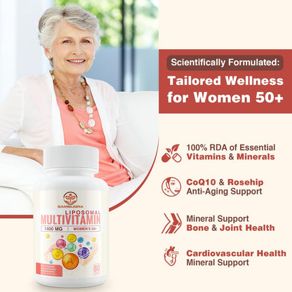 Liposomal Multivitamin for Women 50+ - Iron-Free 120 Capsules | CoQ10 & Bone Health