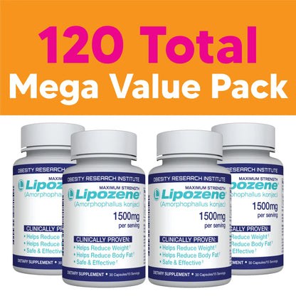 Lipozene Diet Pills – 4 Bottles (120 Capsules) Fiber-Based Appetite Control BritishVita | Premium UK Vitamins & Wellness Supplements