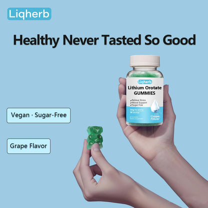 Liqherb Lithium Orotate 5mg Gummies – Mood Support & Stress Management, Vegan, Sugar-Free, Gluten-Free | Grape Flavor, 60 Gummies