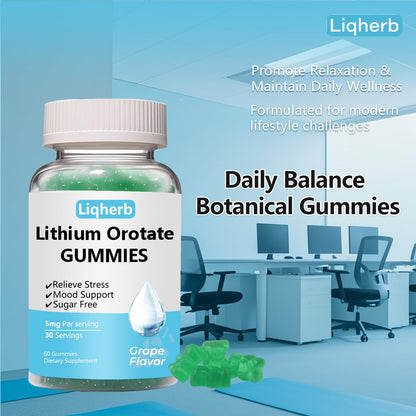 Liqherb Lithium Orotate Gummies 5mg – Mood Support & Stress Management (Vegan, Sugar-Free)