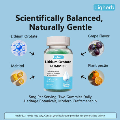 Liqherb Lithium Orotate Gummies 5mg – Mood Support & Stress Management (Vegan, Sugar-Free)