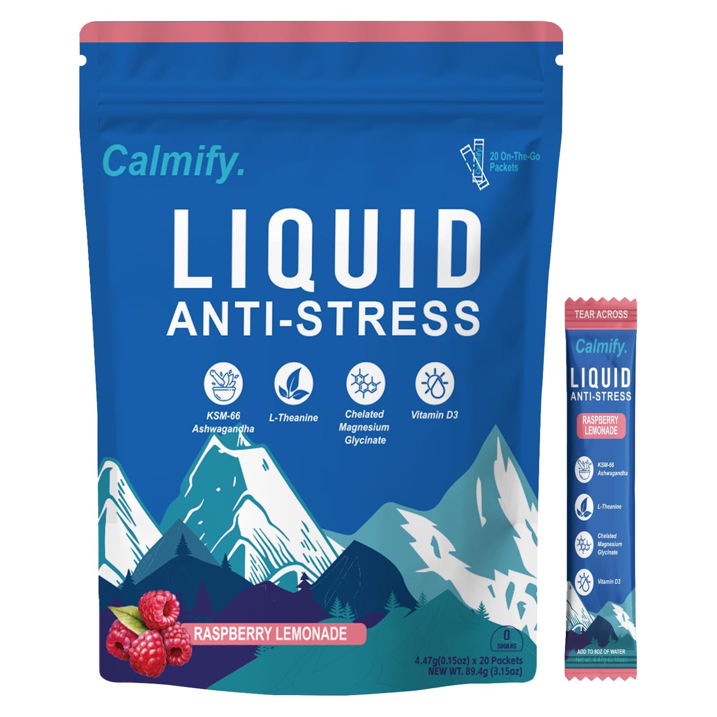Liquid Anti-Stress Cortisol | Sugar Free Magnesium Drink with L-Theanine & Ashwagandha | 20 Packets