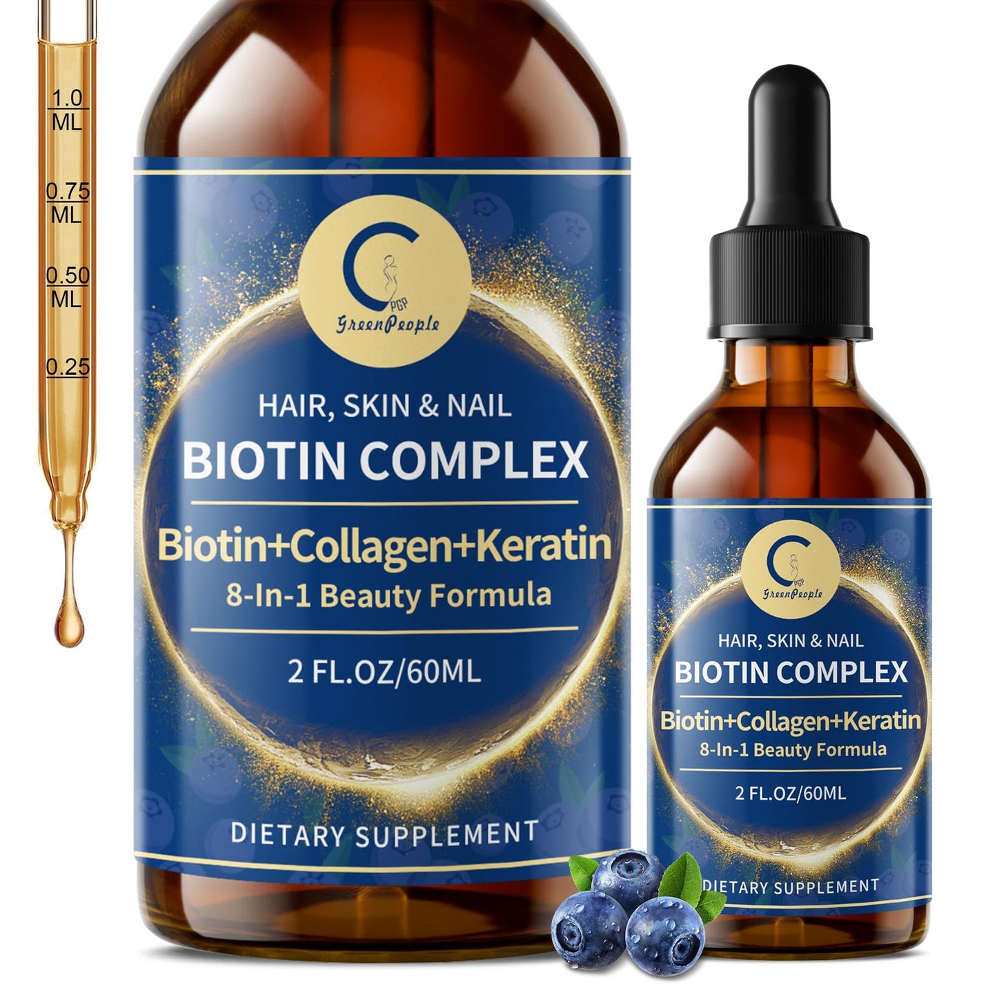 Liquid Biotin & Collagen Drops 20,000mcg – Hair Growth Vitamin for Women & Men | Glowing Skin & Nails – 2 Fl Oz