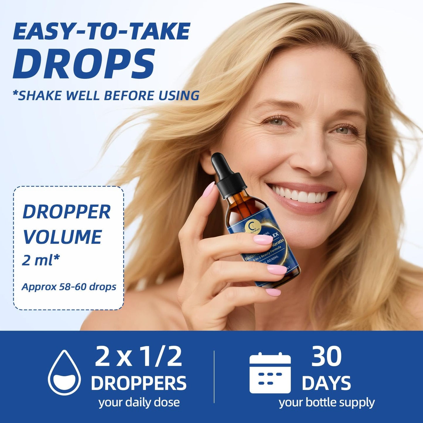 Liquid Biotin & Collagen Drops 20,000mcg – Hair Growth Vitamin for Women & Men | Glowing Skin & Nails – 2 Fl Oz