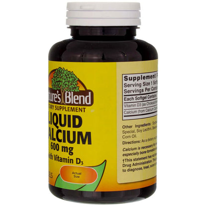 Liquid Calcium 600mg with Vitamin D3 (100 Softgels) – 3 Bottles (Total 300 Softgels)