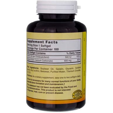 Liquid Calcium 600mg with Vitamin D3 (100 Softgels) – 3 Bottles (Total 300 Softgels)