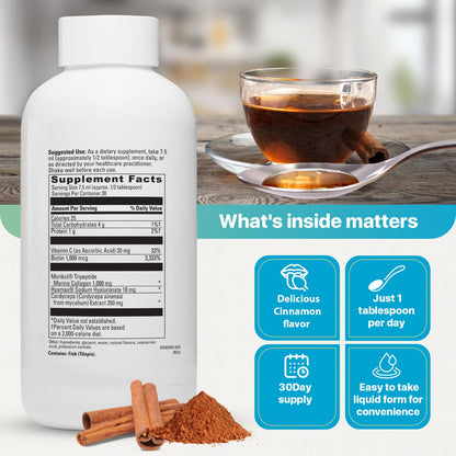 Liquid Collagen 1000mg Tripeptides 15% – Anti-Aging Formula for Skin, Hair & Joints | Cinnamon Flavor