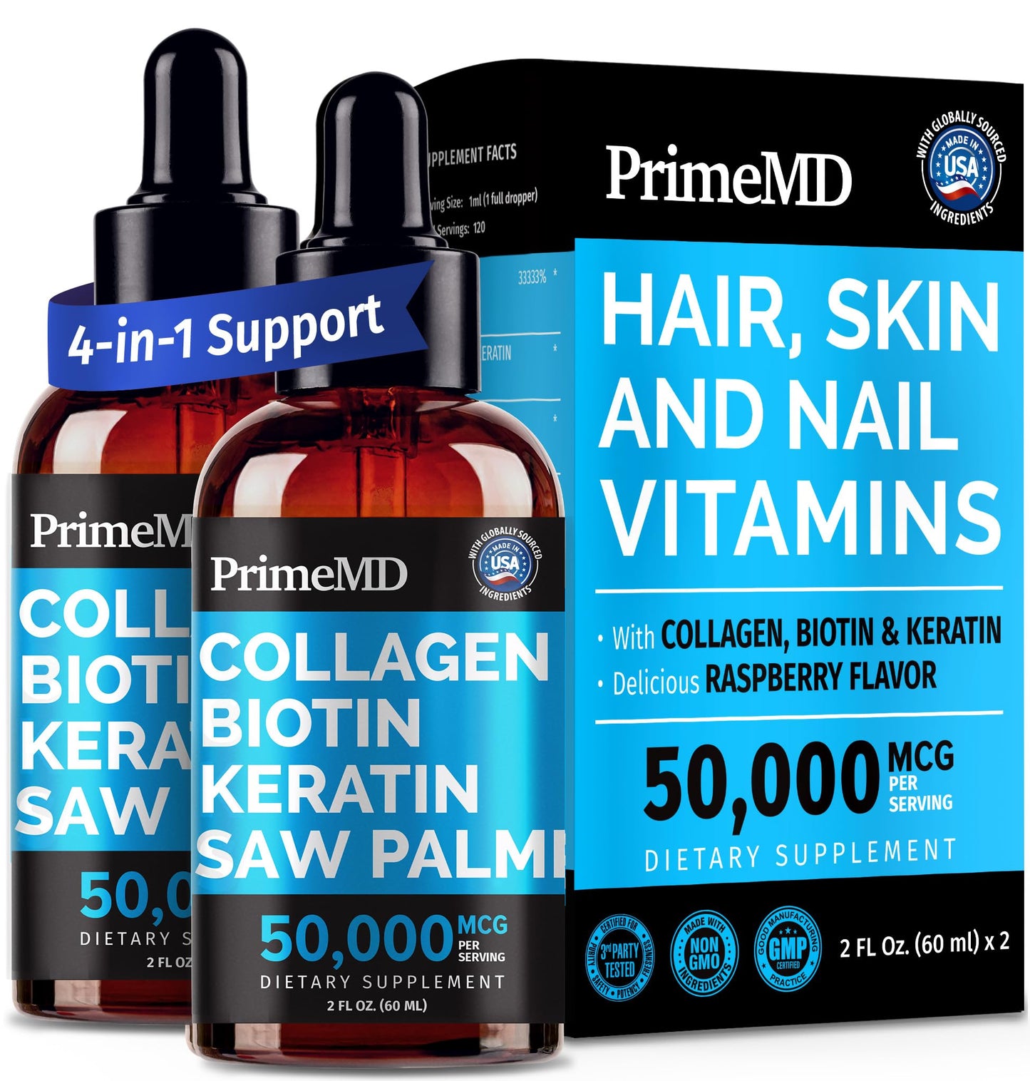 Liquid Collagen Peptides for Women – Biotin Serum for Hair, Skin & Nails (2 fl oz x2)