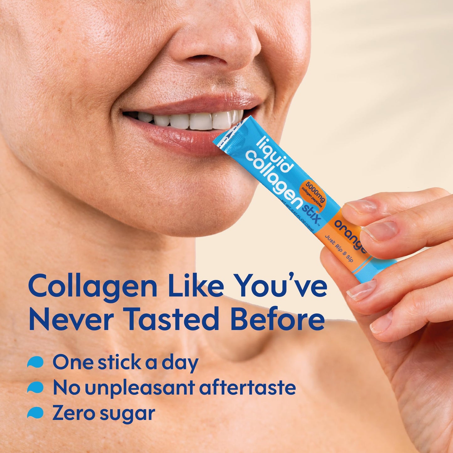 Liquid Collagen Stix – Hydrolyzed Liquid Collagen Peptides | Grass-Fed Bovine | Hair, Skin & Nails | Pack of 14 (Orange)