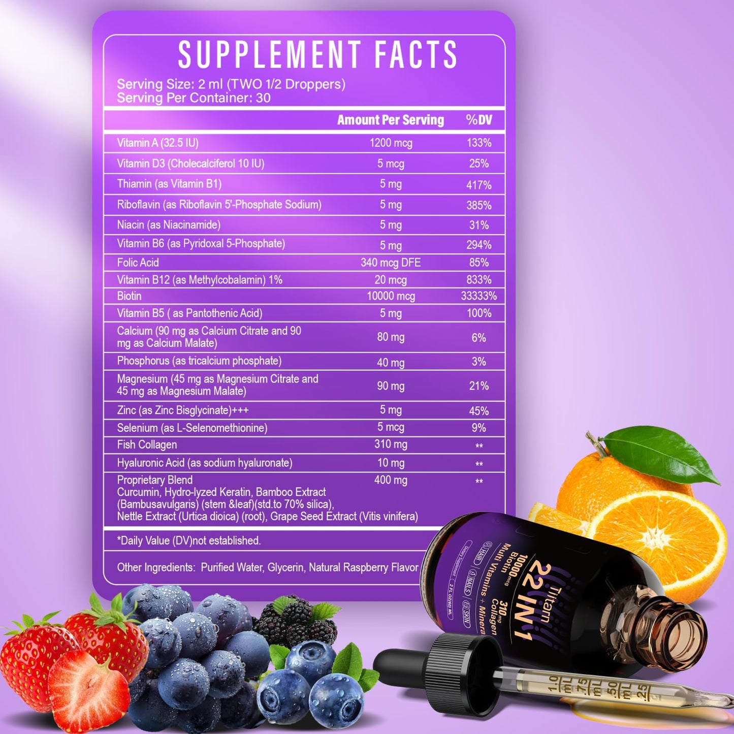Liquid Collagen, Biotin & Hyaluronic Acid – Hair Growth Vitamins & Minerals (60ml) | Hair, Skin & Nails Support