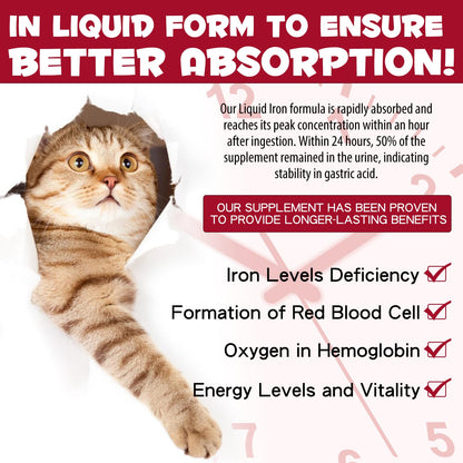 Liquid Iron Drops for Cats - Supports Anemia, Energy & Vitality (Caramel Flavor) 2 fl oz