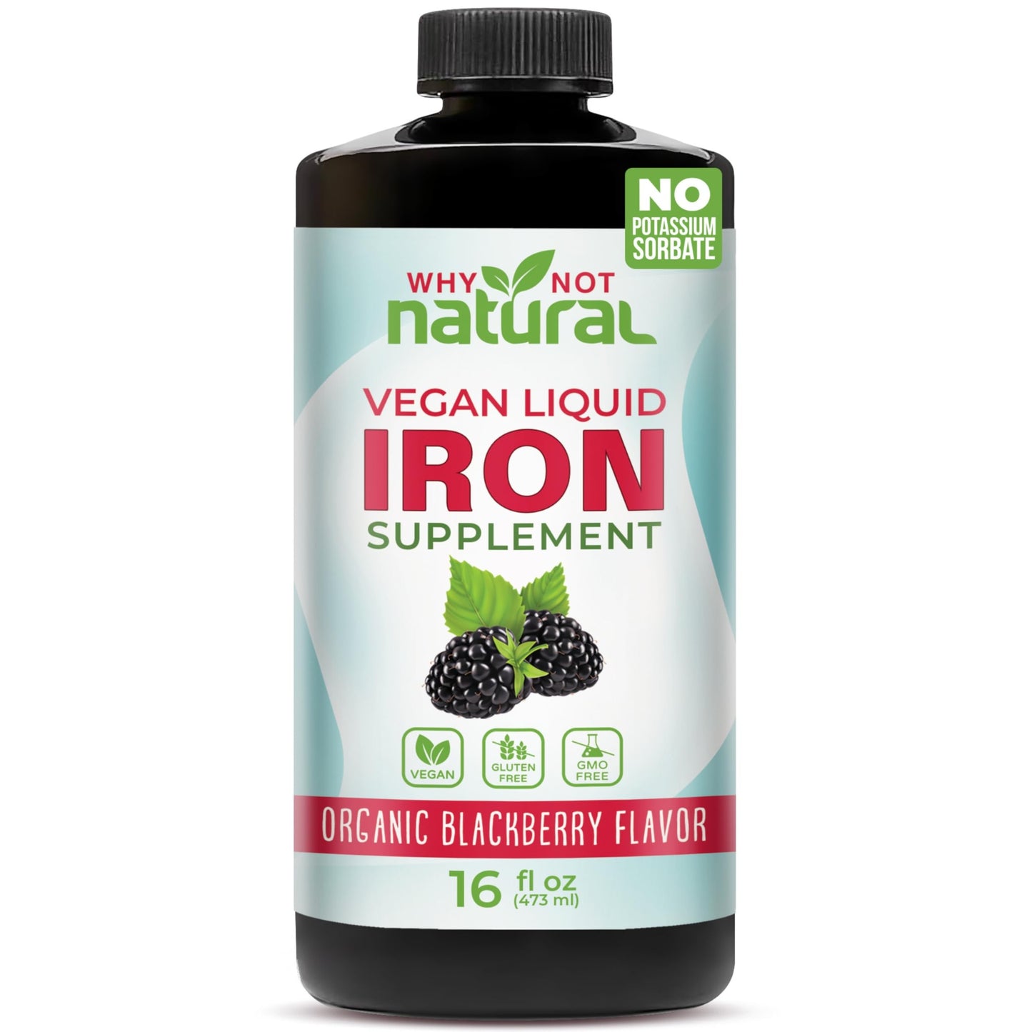 Liquid Iron Supplement – Ferrous Bisglycinate, Vegan, Blackberry 16 oz