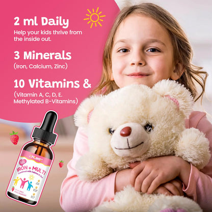 Liquid Iron Supplement for Kids, Women & Men – 2 oz, Calcium & Zinc