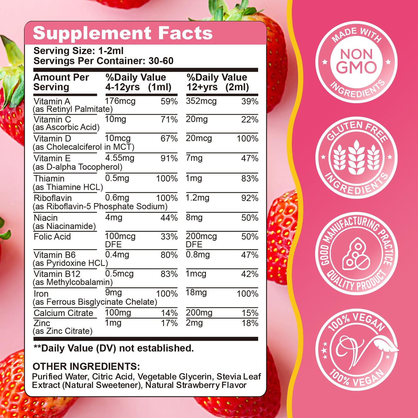 Liquid Iron Supplement for Kids, Women & Men – 2 oz, Calcium & Zinc