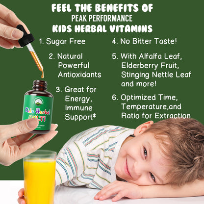Kids Herbal Multivitamin Drops – Sugar Free, No Bitter Taste, 14-in-1 Vegan