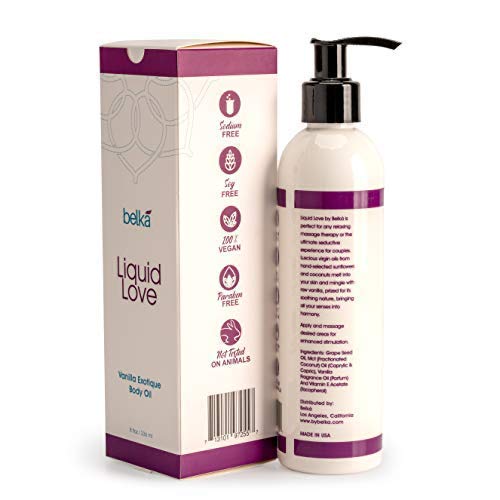 Liquid Love Vanilla Exotique Body Oil – Vegan Massage Oil, Made in USA, 8 fl oz