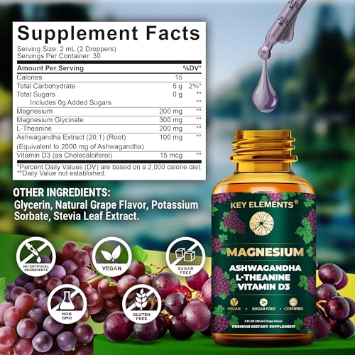 Liquid Magnesium Glycinate for Sleep with L-Theanine, Ashwagandha & Vitamin D3 | Magnesium Sleep Support