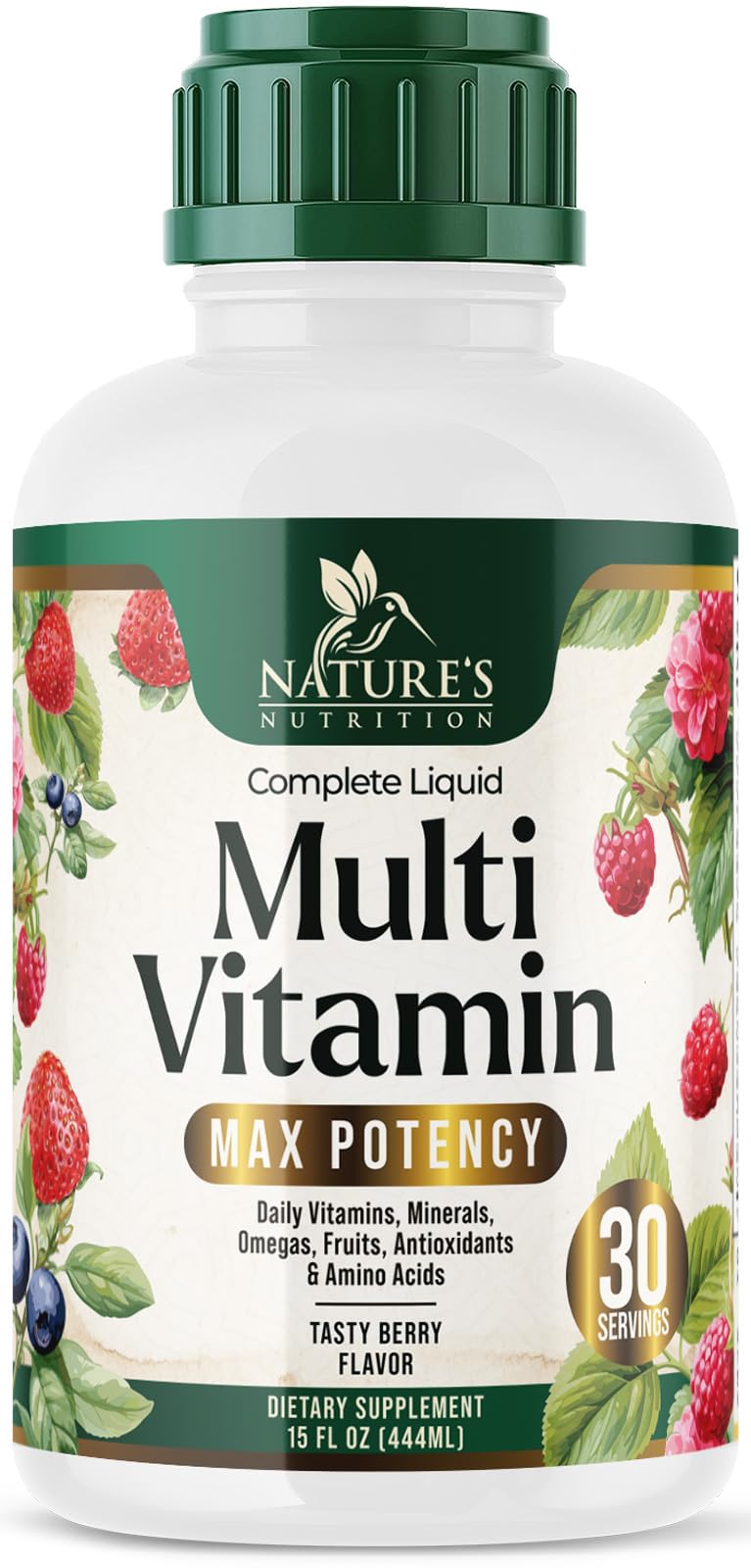 Liquid Multivitamin Berry Flavor - Sugar Free Daily Vitamin for Women, Men & Kids | Vegan, Non-GMO, 15 oz