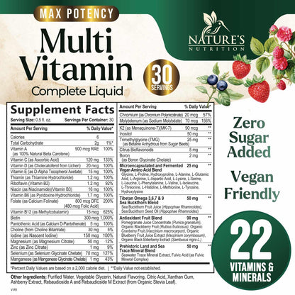 Liquid Multivitamin Berry Flavor - Sugar Free Daily Vitamin for Women, Men & Kids | Vegan, Non-GMO, 15 oz