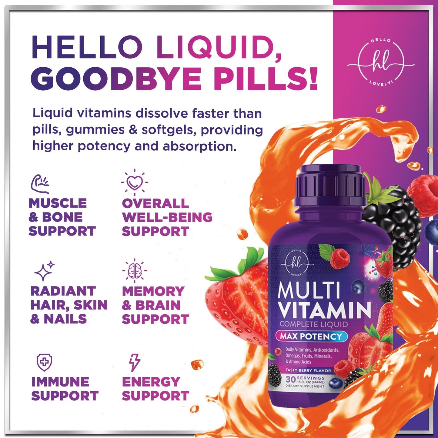 Liquid Multivitamin Sugar Free Berry 15 oz – Vegan, Non-GMO Daily Multivitamin