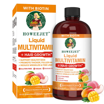 Liquid Multivitamin for Hair Growth – Biotin 10000mcg | Hair & Skin Support | Clinically Tested | 15.22 Fl Oz | For Women & Men 18+