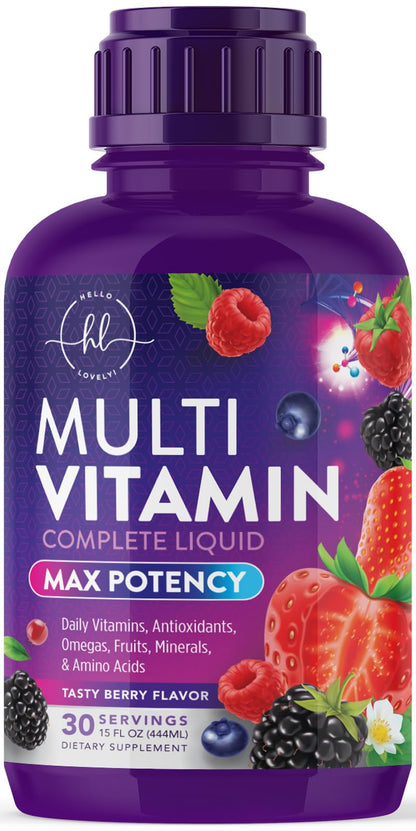 Liquid Multivitamin Sugar Free Berry 15 oz – Vegan, Non-GMO Daily Multivitamin