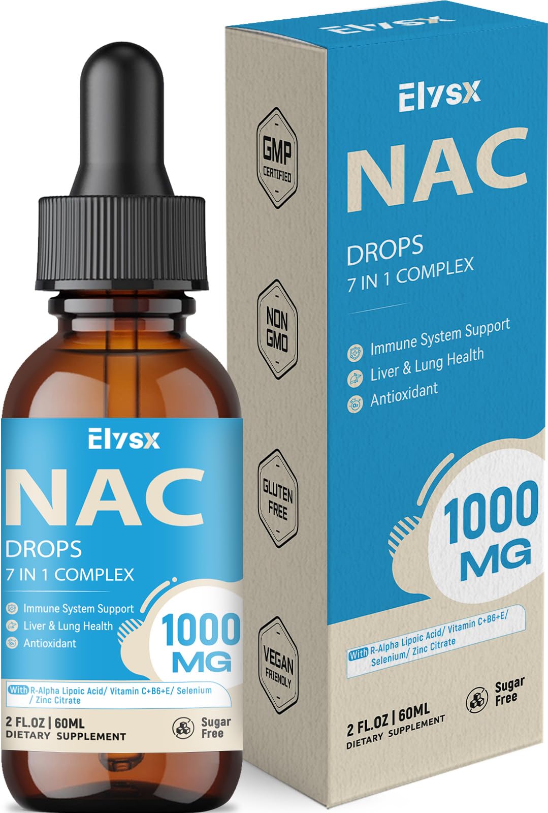 Liquid NAC Drops 1000mg with Alpha Lipoic Acid | Immune Support for Adults & Kids | 2 oz Lemon