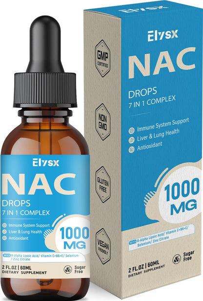 Liquid NAC Drops 1000mg with Alpha Lipoic Acid | Immune Support for Adults & Kids | 2 oz Lemon