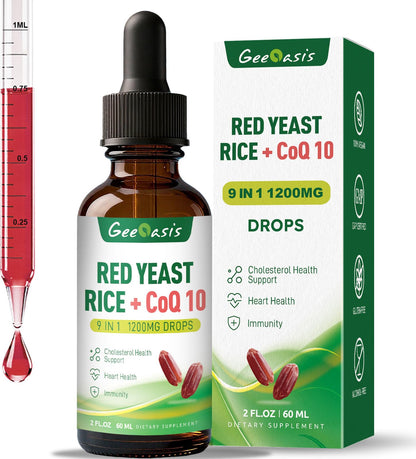Liquid Red Yeast Rice with CoQ10 Drops 1200mg - Cholesterol & Immune Support, 2 fl oz