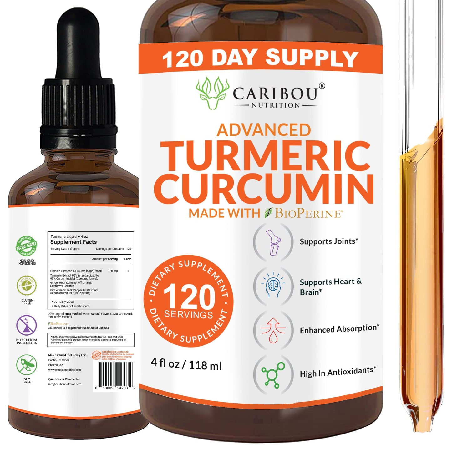 Liquid Turmeric Curcumin with Bioperine for Enhanced Absorption - Joint Support (4 oz)