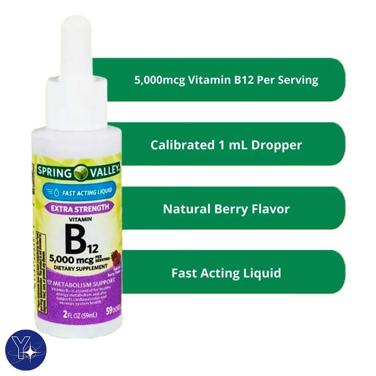 Liquid Vitamin B12 5000mcg Berry – Metabolism Support, 2 oz | Spring Valley