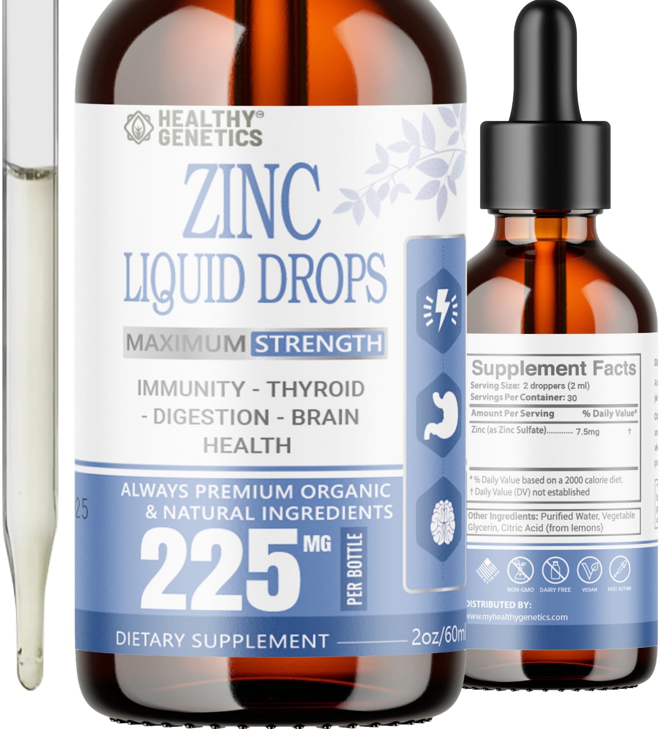 Liquid Zinc Drops for Kids, Men & Women | Organic Ionic Zinc Sulfate | Immunity, Mood & Brain Support | 30 Day Supply | 2 oz