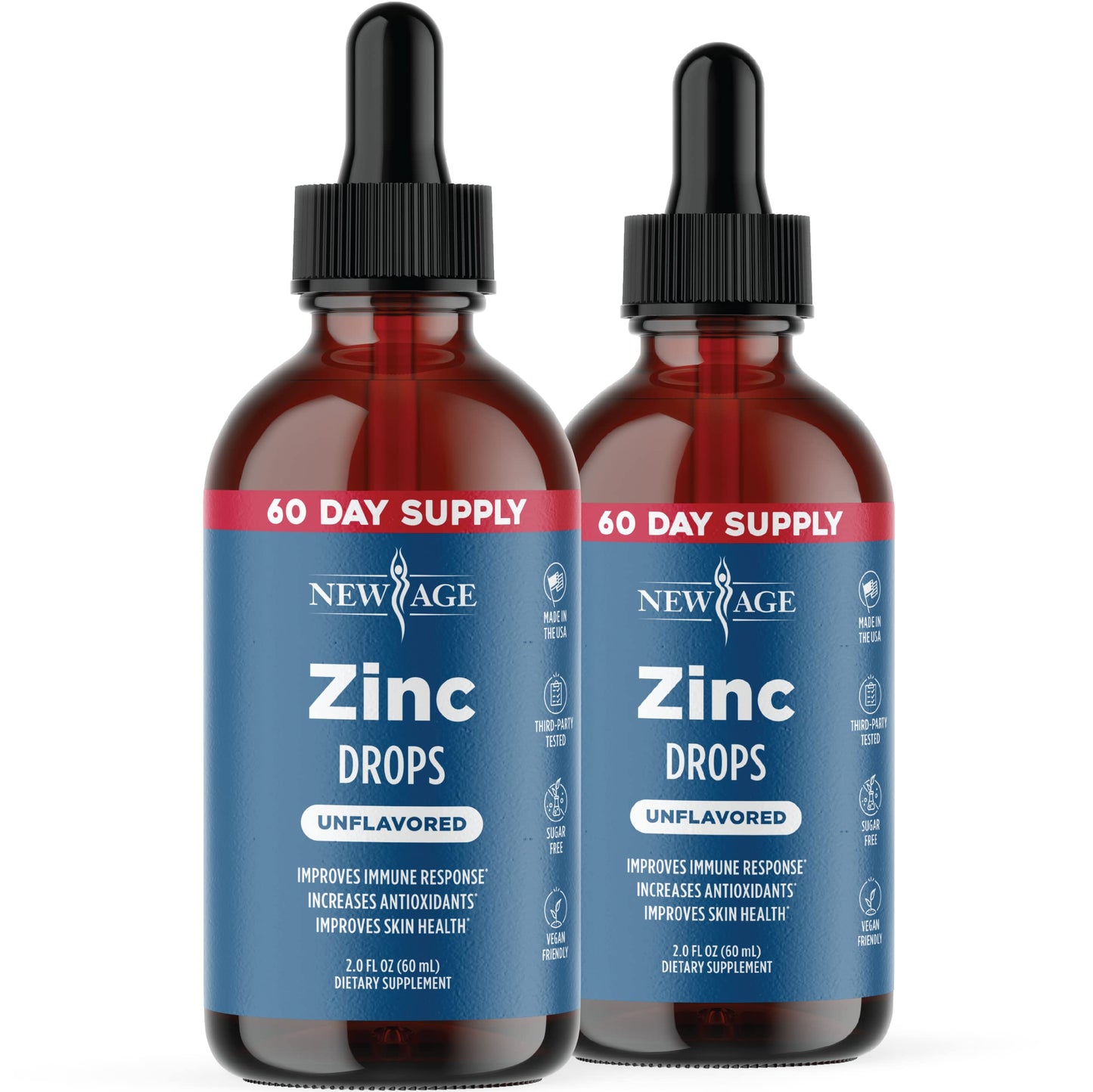 Liquid Zinc Drops for All Ages by NEW AGE – Immune Support, Vegan, Non-GMO | 60 Day Supply, 2-Pack