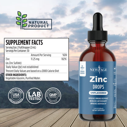Liquid Zinc Drops for All Ages by NEW AGE – Immune Support, Vegan, Non-GMO | 60 Day Supply, 2-Pack