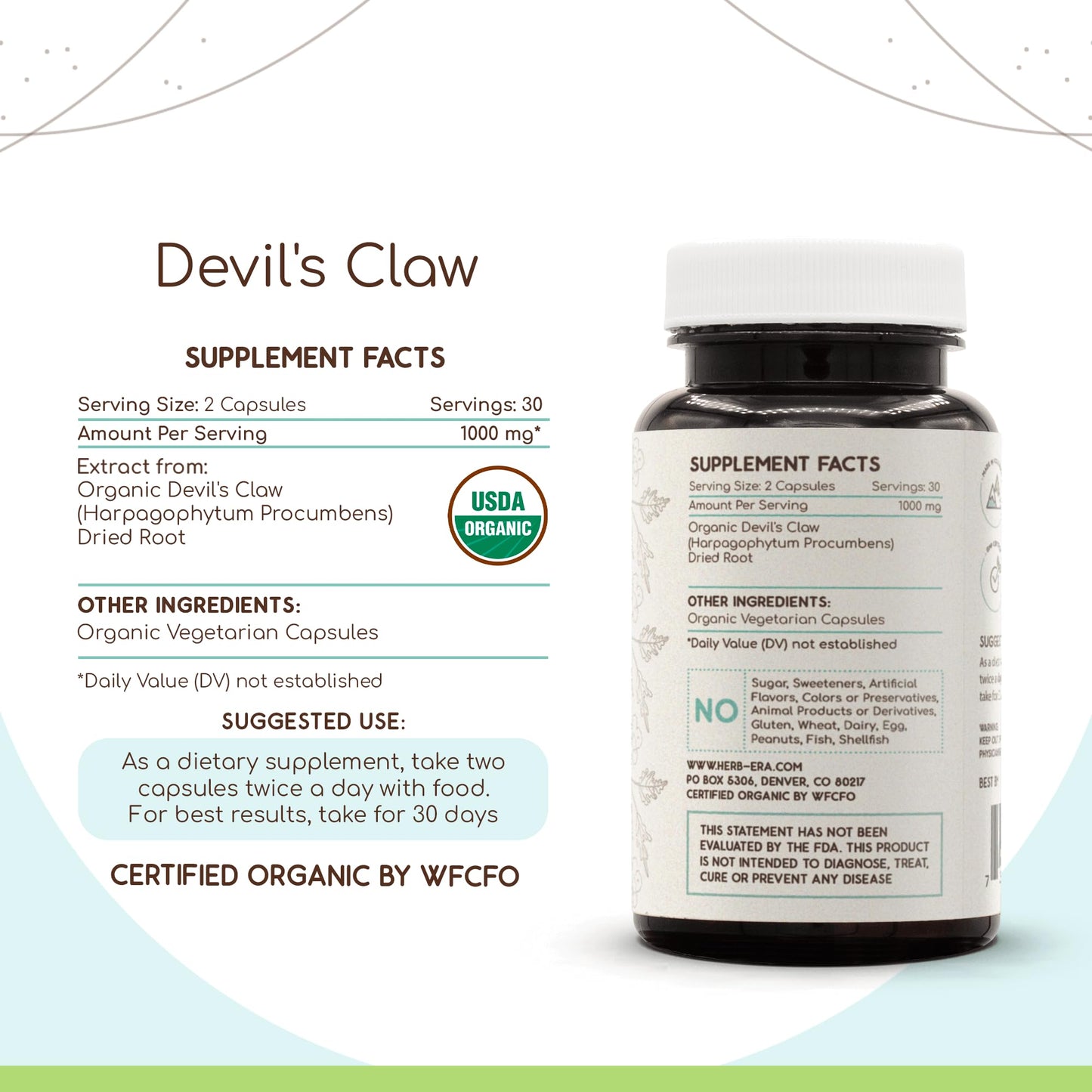 Devil's Claw USDA Organic 60 Capsules | Natural Herbal Supplement | Certified Organic Vegetarian Capsules and Organic Devil's Claw (Harpagophytum procumbens) Dried Root (60 Capsules)